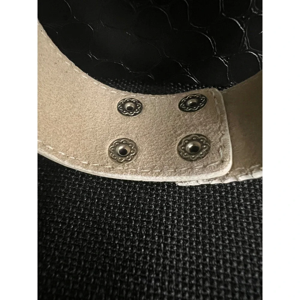 White Faux Leather Gold Tone Metal Plate Cuff Bracelet Adjustable Gorpcore